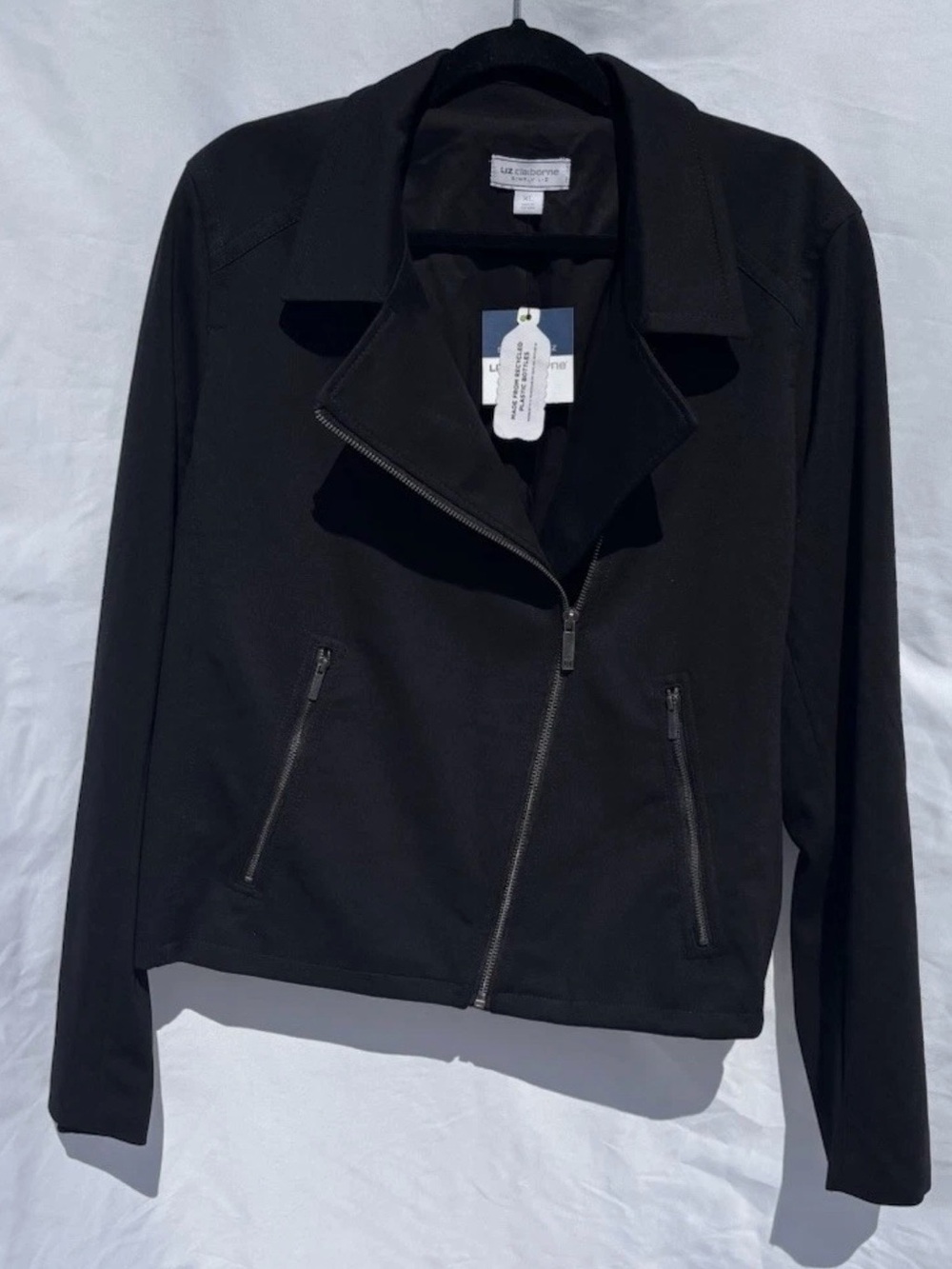 NWT Liz Claiborne Asymmetrical Full Zip Black Moto Motorcycle Jacket Size XL
